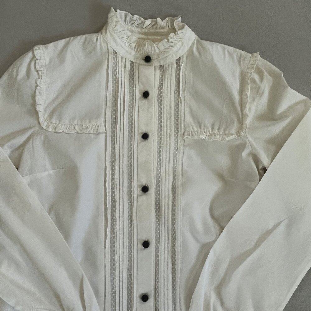 Sezane ruffle and lace off-white blouse size 34 / 2